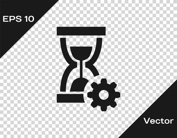 Graue Sanduhr und Getriebesymbol isoliert auf transparentem Hintergrund. Zeitmanagement-Symbol. Uhr und Getriebesymbol. Produktivitätssymbol. Vektorillustration — Stockvektor