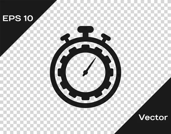 Grey Time Management icon isolated on transparent background. Clock and gear sign. Productivity symbol. Vector Illustration — Stock Vector