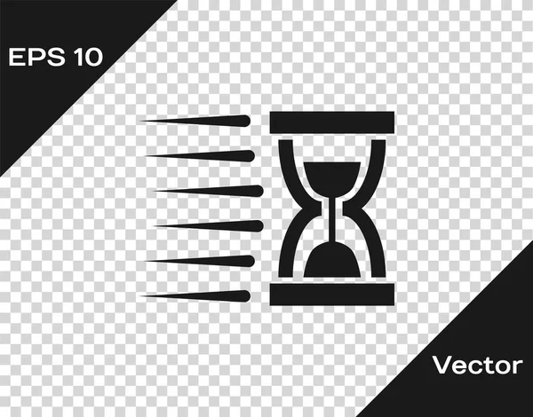 Ampulheta velha cinzenta com ícone de areia fluente isolado em fundo transparente. Sinal do relógio de areia. Conceito de gestão de negócios e tempo. Ilustração vetorial — Vetor de Stock