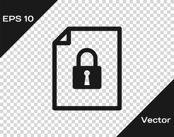 Documento gris e icono de bloqueo aislado sobre fondo transparente. Formato de archivo y candado. Seguridad, seguridad, concepto de protección. Ilustración vectorial — Vector de stock