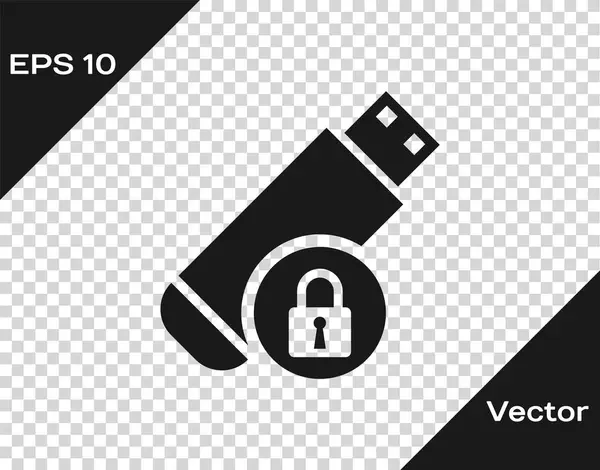 Unidade flash USB cinza com ícone de cadeado fechado isolado em fundo transparente. Segurança, segurança, proteção conceito. Ilustração vetorial — Vetor de Stock