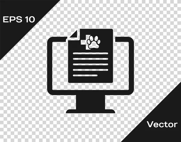 Graue Krankenakte Haustier auf Monitor Symbol isoliert auf transparentem Hintergrund. Krankenversicherungsformular. Verschreibungspflichtig, berichten medizinische Prüfzeichen. Vektorillustration — Stockvektor
