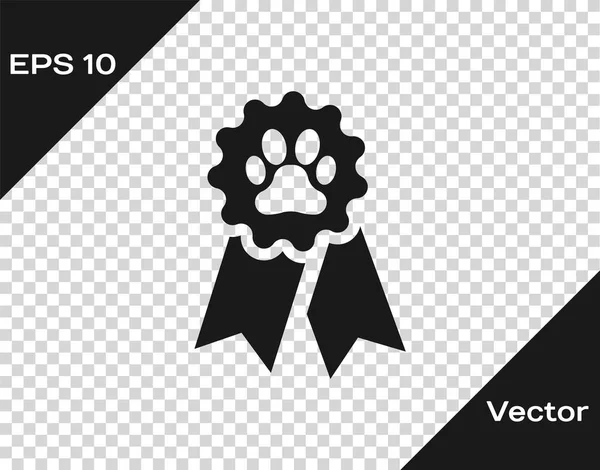 Иконка с символом премии Grey Pet выделена на прозрачном фоне. Значок с отпечатком лапы собаки или кошки и лентами. Медаль за животное. Векторная миграция — стоковый вектор
