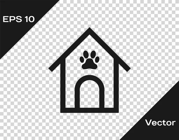 Дом Серого пса и иконка с изображением питомца лапы изолированы на прозрачном фоне. Собачий питомник. Векторная миграция — стоковый вектор