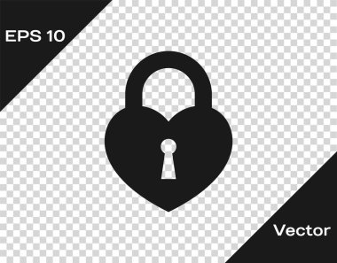 Şeffaf arka plan üzerinde izole bir kalp simgesi şeklinde Gri Kale. Kilitli Kalp. Aşk sembolü ve anahtar deliği işareti. Vektör İllüstrasyonu