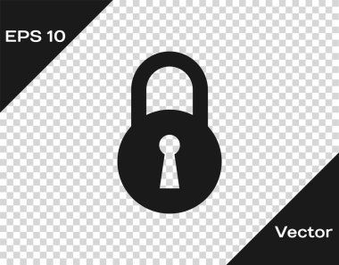 Saydam arka planda yalıtılmış Gri Kilit simgesi. Asma kilit işareti. Güvenlik, güvenlik, koruma, gizlilik kavramı. Vektör İllüstrasyonu