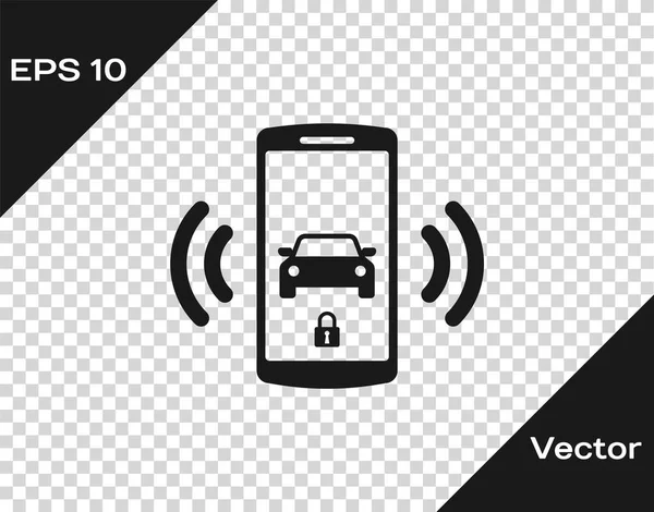 Grey Smart ícone do sistema de alarme do carro isolado no fundo transparente. O smartphone controla a segurança do carro no wireless. Ilustração vetorial — Vetor de Stock