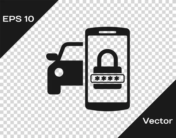Grey Smart ícone do sistema de segurança do carro isolado em fundo transparente. O smartphone controla a segurança do carro no wireless. Ilustração vetorial — Vetor de Stock