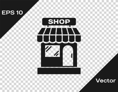 Gri Alışveriş binası veya şeffaf arka planda izole edilmiş market mağazası simgesi. Dükkan inşaatı. Vektör İllüstrasyonu