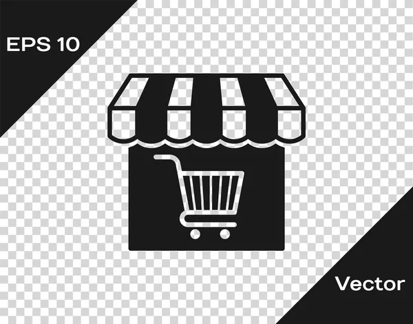 Grey Shopping building or market store with shopping cart icon isolated on transparent background. Shop construction. Supermarket basket symbol. Vector Illustration — Stock Vector