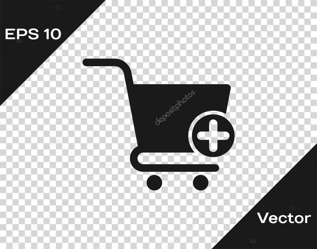 Grey Add to Shopping cart icon isolated on transparent background. Online buying concept. Delivery service sign. Supermarket basket symbol. Vector Illustration