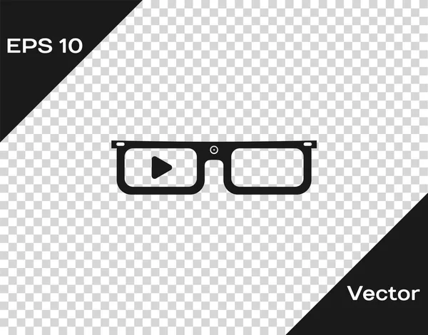 Šedé chytré brýle připevněné na ikoně brýlí izolované na průhledném pozadí. S fotoaparátem a displejí, které jsou vybaveny na orné půdě. Vektorová ilustrace — Stockový vektor