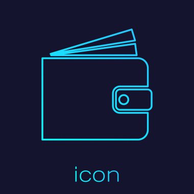 Mavi arka planda yalıtılmış Turkuaz Cüzdan satır simgesi. Vektör İllüstrasyonu