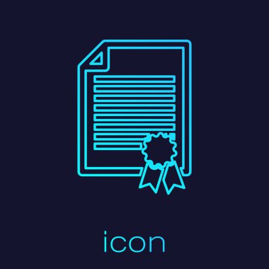 Mavi arka planda yalıtılmış Turkuaz Sertifika şablon satırı simgesi. Başarı, ödül, derece, hibe, diploma kavramları. İş başarı belgesi. Vektör İllüstrasyonu