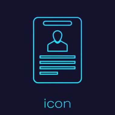 Mavi arka planda yalıtılmış Turkuaz Kimlik rozeti çizgi simgesi. Bu sunum için kullanılabilir, şirketin kimliği, reklam. Vektör İllüstrasyonu