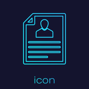 Mavi arka planda yalıtılmış Turkuaz Özgeçmiş çizgi simgesi. Cv başvurusu. Profesyonel personel aranıyor. Analiz personel devam. Vektör İllüstrasyonu