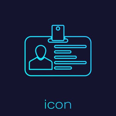 Mavi arka planda yalıtılmış Turkuaz Kimlik rozeti çizgi simgesi. Bu sunum için kullanılabilir, şirketin kimliği, reklam. Vektör İllüstrasyonu