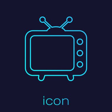 Mavi arka planda yalıtılmış Turkuaz Tv çizgi simgesi. Televizyon tabelası. Vektör İllüstrasyonu