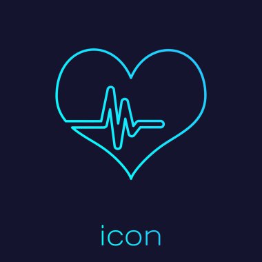 Mavi arka planda izole turkuaz Kalp hızı çizgi simgesi. Kalp atışı işareti. Kalp nabız simgesi. Kardiyogram simgesi. Vektör İllüstrasyonu