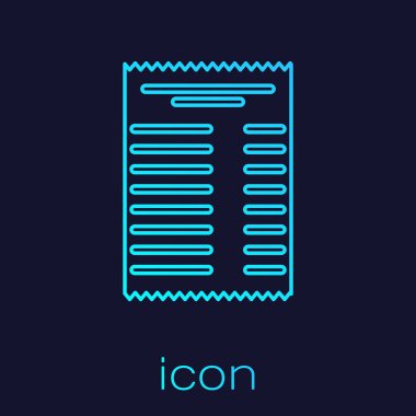 Turkuaz Kağıt kontrol ve mali kontrol satırı simgesi mavi arka plan üzerinde izole. Kağıt baskı çeki, mağaza makbuzu veya fatura. Vektör İllüstrasyonu