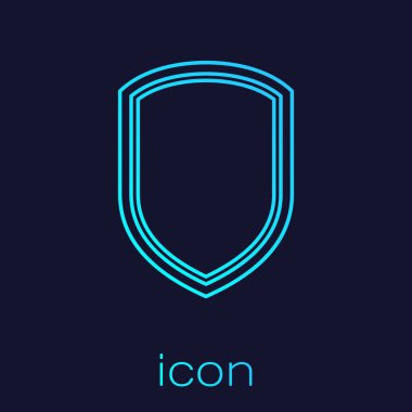 Turquoise Shield line icon isolated on blue background. Guard sign. Vector Illustration