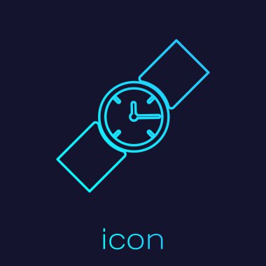 Turkuaz Bilek saat satırı simgesi mavi arka plan üzerinde izole. Kol saati simgesi. Vektör İllüstrasyonu