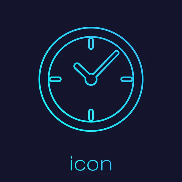 Icona linea orologio turchese isolato su sfondo blu. Illustrazione vettoriale — Vettoriale Stock