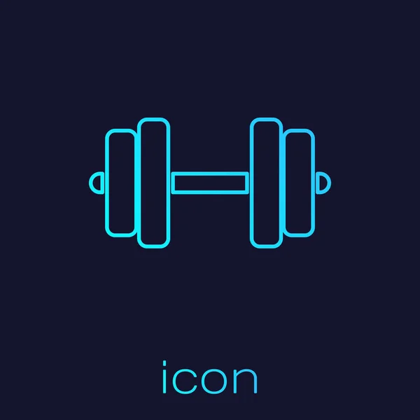 Turquoise Dumbbell line icon isolated on blue background. Muscle lifting icon, fitness barbell, gym icon, sports equipment symbol, exercise bumbbell. Vector Illustration — Stock Vector