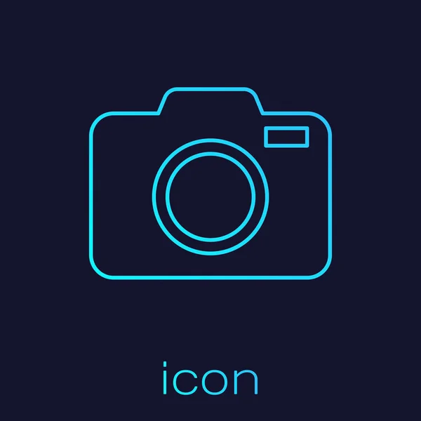 Icona linea fotocamera turchese isolato su sfondo blu. Icona della fotocamera fotografica. Illustrazione vettoriale — Vettoriale Stock