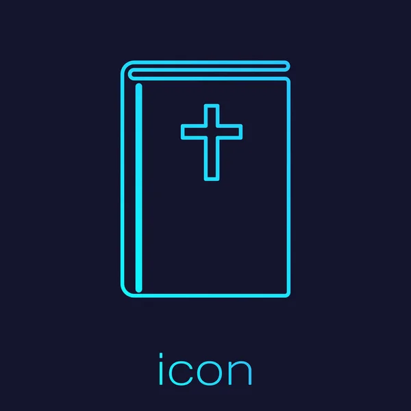 Icône de ligne de livre de bible sainte turquoise isolée sur fond bleu. Illustration vectorielle — Image vectorielle