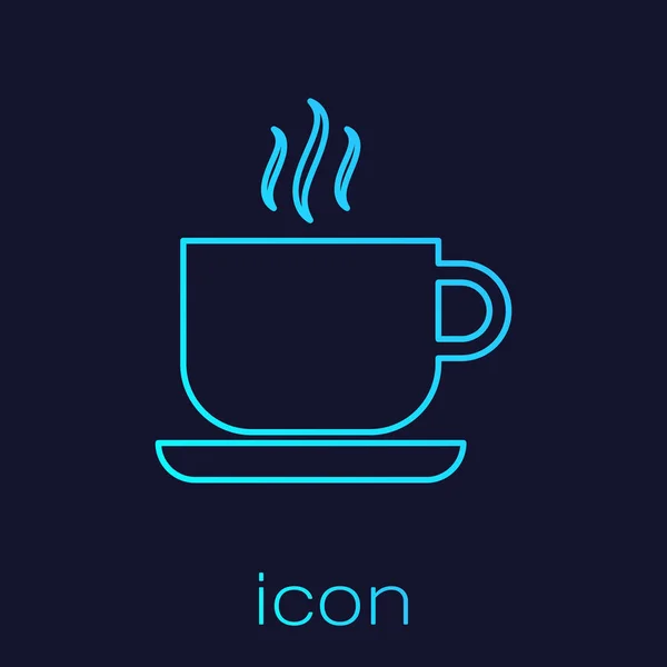 Icono de línea de taza de café turquesa aislado sobre fondo azul. Taza de té. Café caliente. Ilustración vectorial — Archivo Imágenes Vectoriales