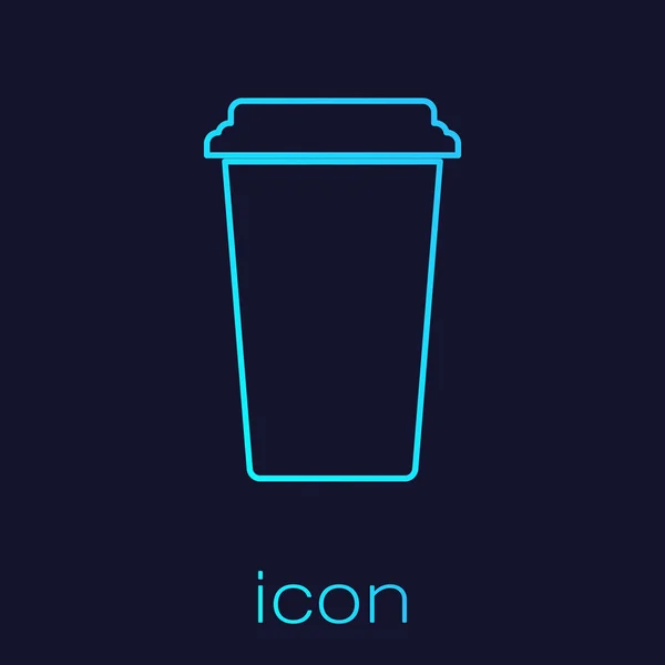Turkusowa ikona linii filiżanki na niebieskim tle. Jednorazowa filiżanka kawy z gorącą kawą. Ilustracja wektorowa — Wektor stockowy