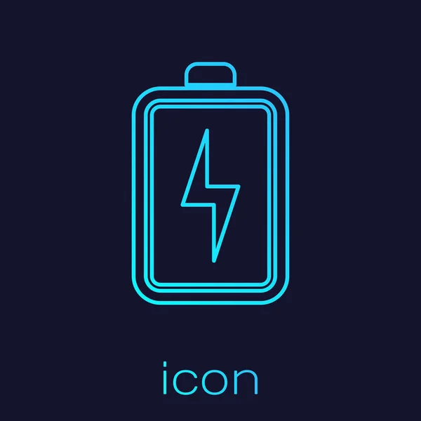 Icona linea batteria turchese isolata su sfondo blu. Simbolo fulmine. Illustrazione vettoriale — Vettoriale Stock