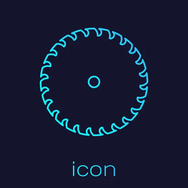 Icono de línea de sierra circular turquesa aislado sobre fondo azul. Rueda de sierra. Ilustración vectorial — Archivo Imágenes Vectoriales