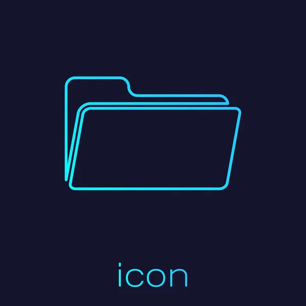 Turkusowy folder ikona linii izolowane na niebieskim tle. Ilustracja wektorowa — Wektor stockowy