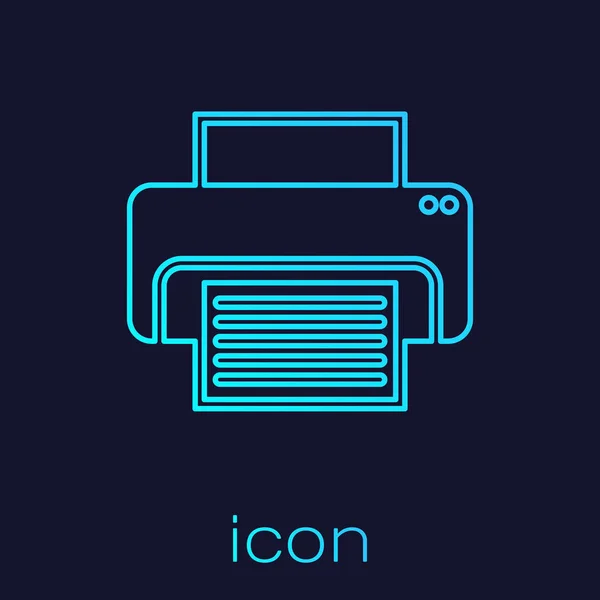 Icono de línea de impresora turquesa aislado sobre fondo azul. Ilustración vectorial — Vector de stock