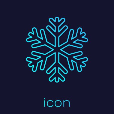 Turkuaz snowflake çizgi simgesi mavi arka plan üzerinde izole. Vektör İllüstrasyonu