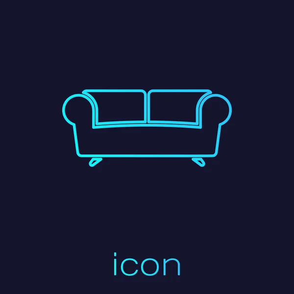 Turquoise Sofa line icon isolated on blue background. Vector Illustration — Stock Vector