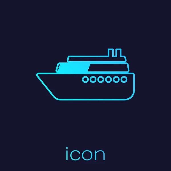 Turquoise Ship line icon isolated on blue background. Vector Illustration — Stockový vektor