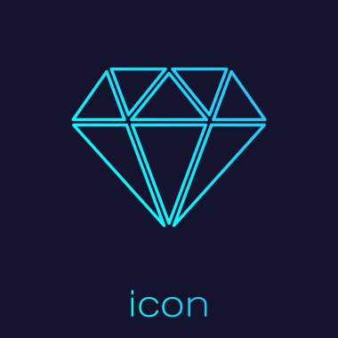 Mavi arka planda yalıtılmış Turkuaz Elmas çizgi simgesi. Mücevher sembolü. Mücevher taşı. Vektör İllüstrasyonu