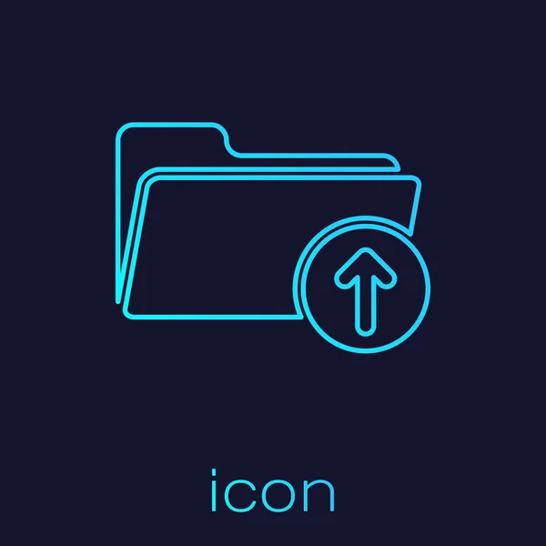 Turquoise Télécharger la flèche avec l'icône de ligne de dossier isolé sur fond bleu. Illustration vectorielle — Image vectorielle