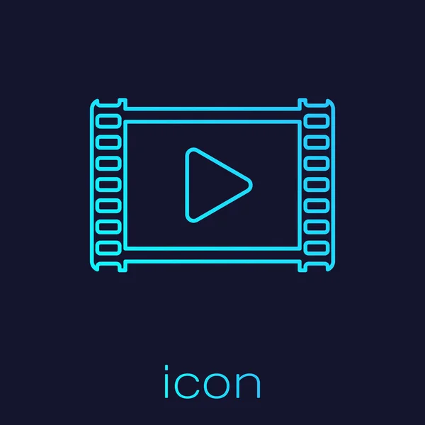 Turchese Riproduci video icona della linea isolato su sfondo blu. Striscia di pellicola con segno di gioco. Illustrazione vettoriale — Vettoriale Stock