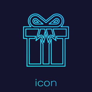 Mavi arka planda yalıtılmış Turkuaz Hediye kutusu satır simgesi. Vektör İllüstrasyonu