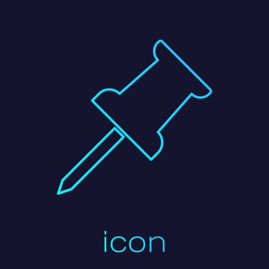 Mavi arka planda yalıtılmış Turkuaz Push pin çizgisi simgesi. Raptiyeler işareti. Vektör İllüstrasyonu