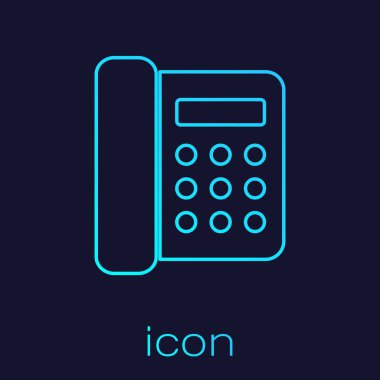 Mavi arka planda yalıtılmış Turkuaz Telefon hattı simgesi. Sabit telefon. Vektör İllüstrasyonu