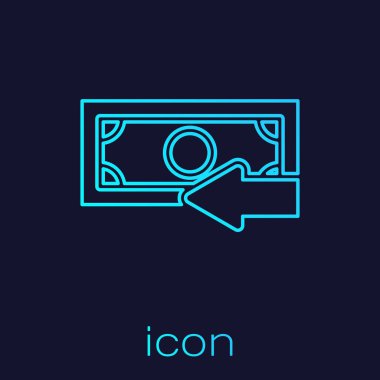 Turkuaz Nakit arka çizgi simgesi mavi arka plan üzerinde izole. Finansal hizmetler, para iadesi, yatırım getirisi, tasarruf hesabı, döviz bozdurma. Vektör İllüstrasyonu