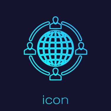 Turkuaz Dış Kaynak kavramı satır simgesi mavi arka plan üzerinde izole. İşbirliği işareti. Takım çalışması ve yatırım fikri. Vektör İllüstrasyonu