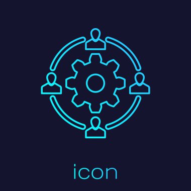 Turkuaz Dış Kaynak kavramı satır simgesi mavi arka plan üzerinde izole. İşbirliği işareti. Takım çalışması ve yatırım fikri. Vektör İllüstrasyonu