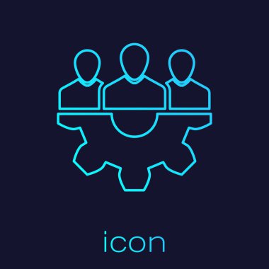 Mavi arka planda yalıtılmış Turkuaz Proje takım taban simgesi. İş analizi ve planlaması, danışmanlık, ekip çalışması, proje yönetimi. Geliştiriciler. Vektör İllüstrasyonu