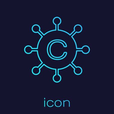 Mavi arka planda yalıtılmış Turkuaz Copywriting ağ çizgisi simgesi. İçerik ağ simgesi. Telif hakkı işareti. Copywriting ağ işareti. Vektör İllüstrasyonu